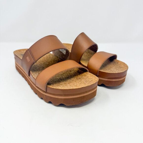 Reef Cushion Vista Hi Sandals Women's 7 Natural Platform Slides Cork Footbed - Picture 2 of 10